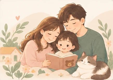 Minh họa gia đình cùng đọc sách